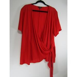 Lane Bryant Red V Neck Tie Wrap Short Sleeve Top Women's 30/32 Career Casual